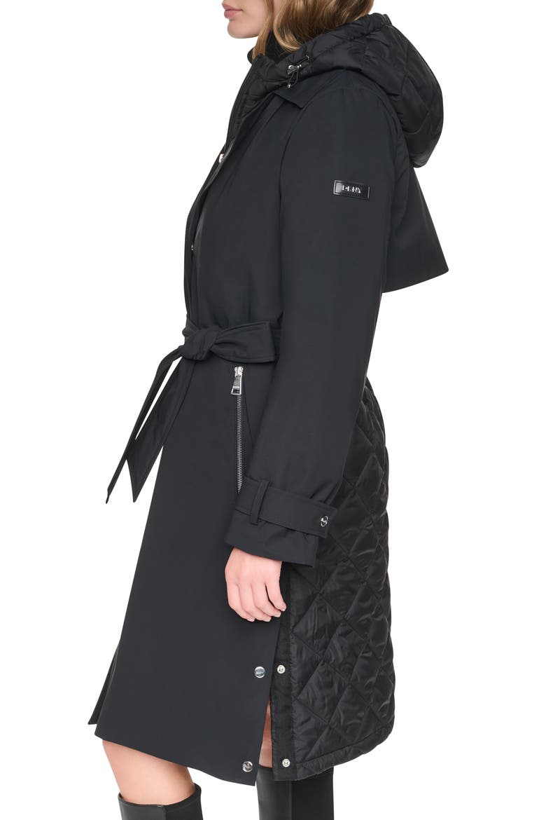 Mixed Media Trench Coat, Alternate, color, BLACK