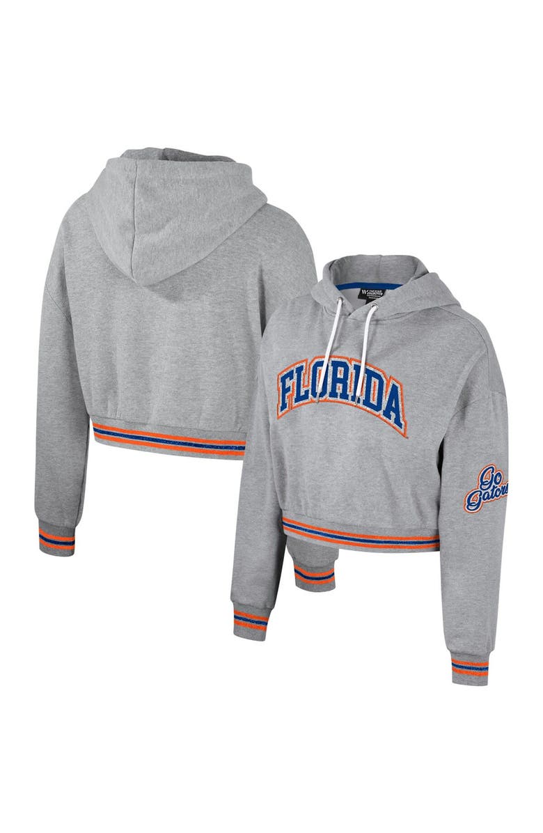 THE WILD COLLECTIVE Women's The Wild Collective Heather Gray Florida Gators Cropped Shimmer Pullover Hoodie, Alternate, color, Heather Gray