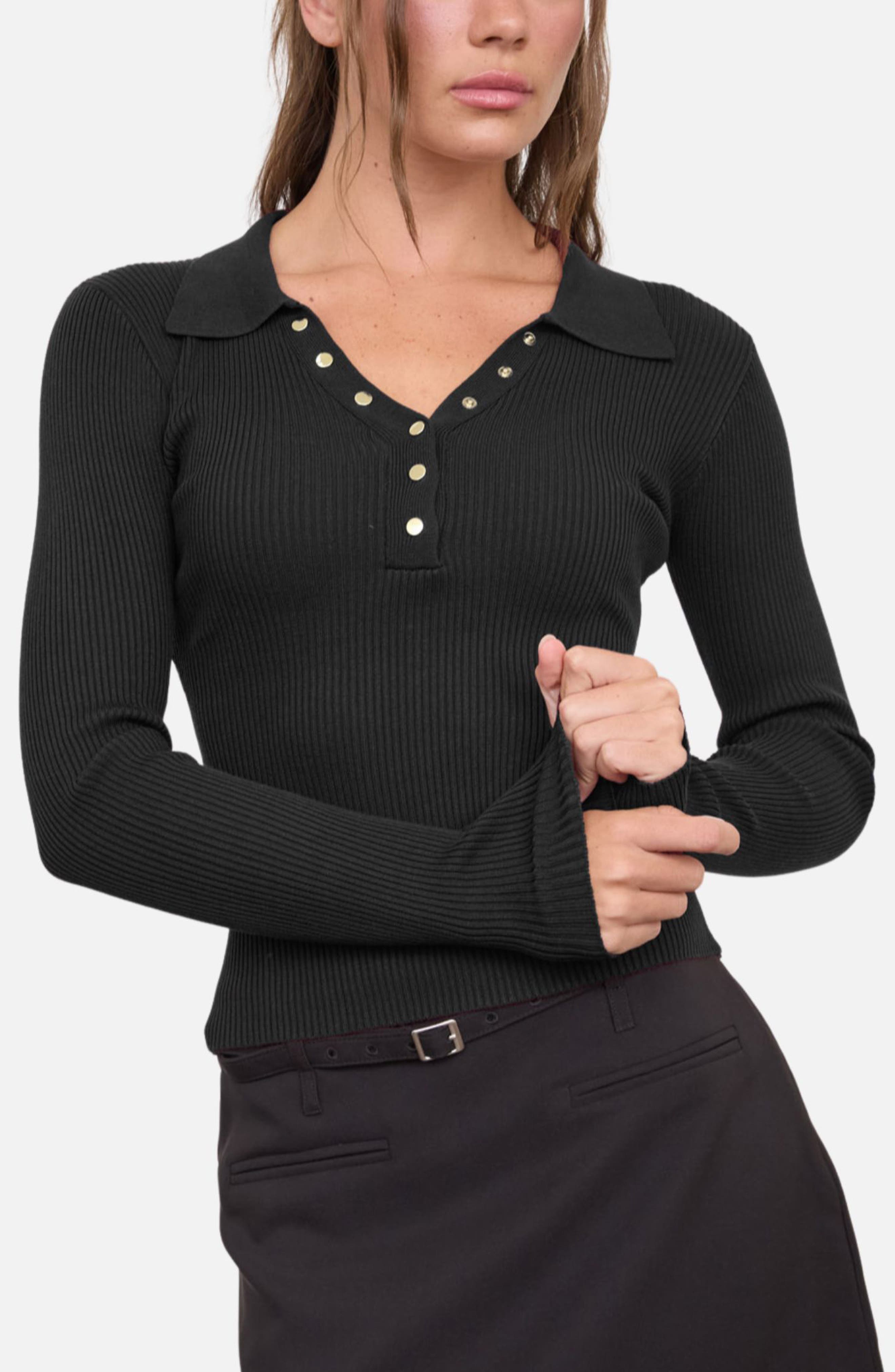 Ribbed Button Detail Sweater