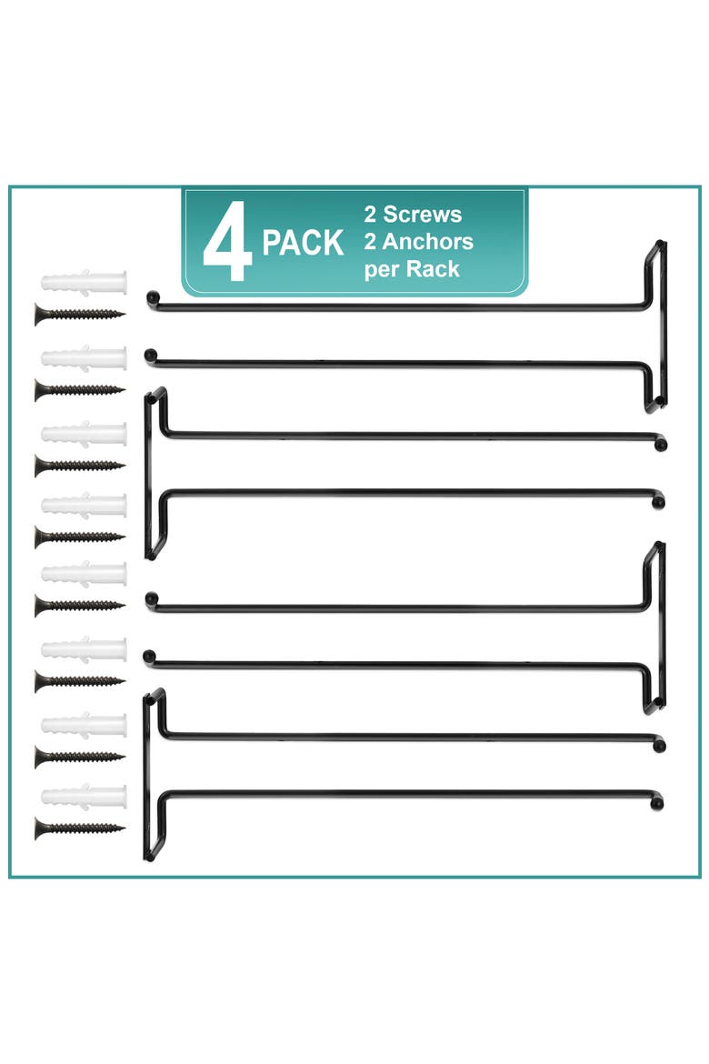 Set of 4 Wall Mounted Wine Glass Racks, Alternate, color, BLACK