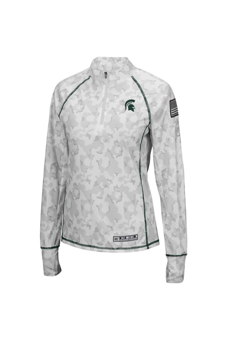 Women's Colosseum White Michigan State Spartans OHT Military Appreciation Officer Arctic Camo Fitted Lightweight 1/4-Zip Jacket, Alternate, color, White