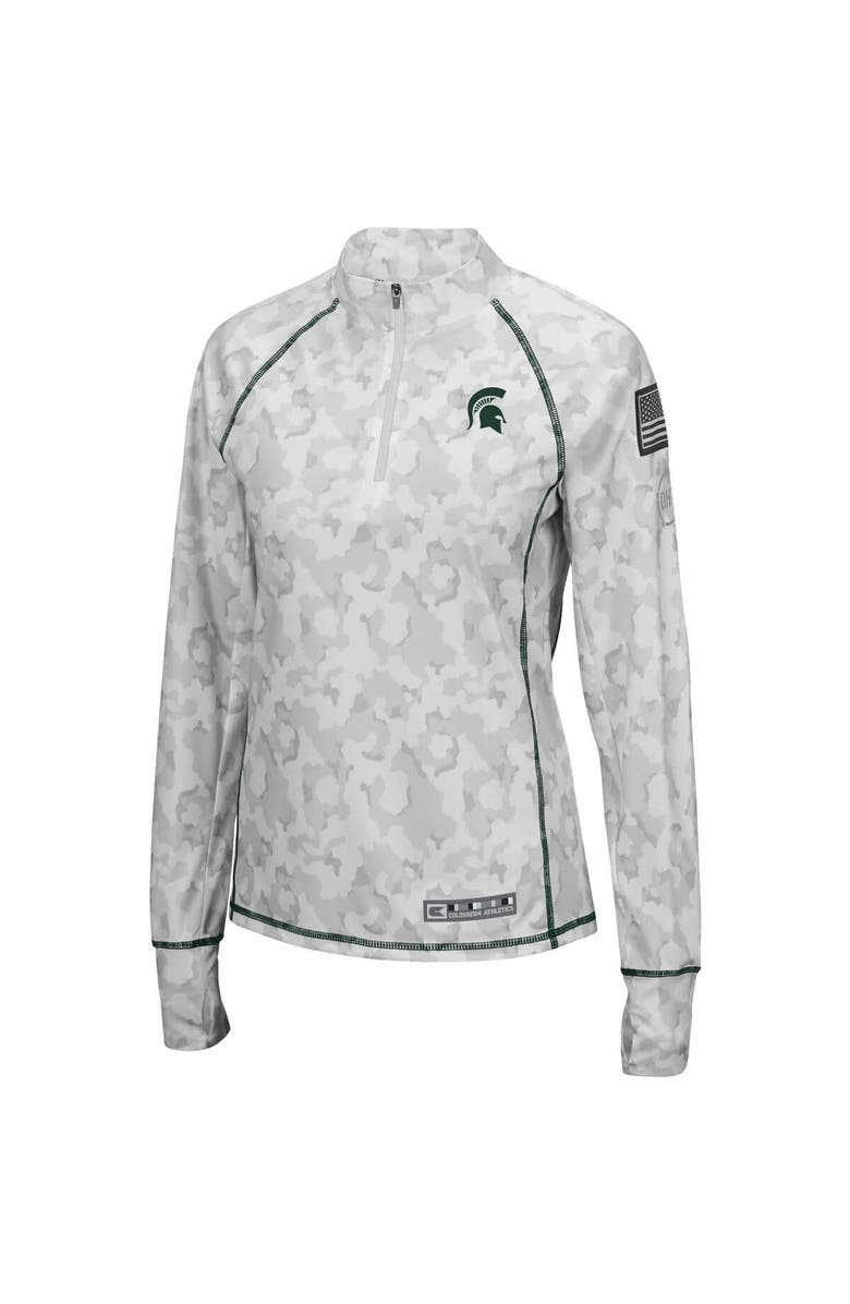 COLOSSEUM Women's Colosseum White Michigan State Spartans OHT Military Appreciation Officer Arctic Camo Fitted Lightweight 1/4-Zip Jacket, Alternate, color, White