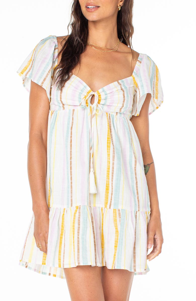 Roxy Salty Breeze Stripe Cotton Minidress, Alternate, color, Egret
