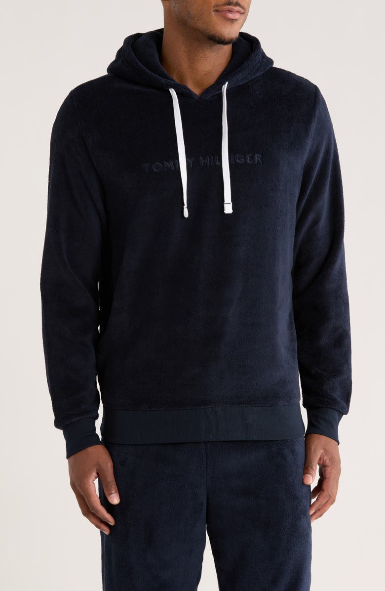 Tommy Hilfiger Logo Embroidered Sleep Hoodie, Main, color, Navy