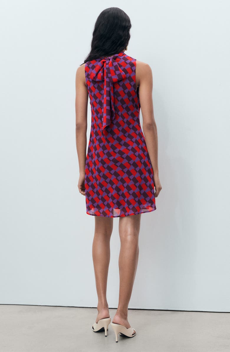 MANGO Print Bow Detail Sleeveless Dress, Alternate, color, Violet