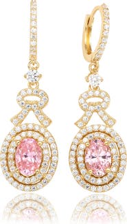 SUZY LEVIAN Cubic Zirconia Double Halo Drop Huggie Hoop Earrings