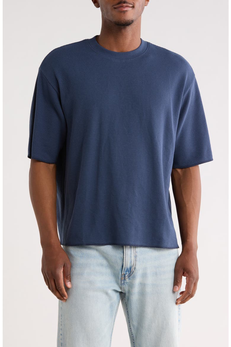 Boxy Short Sleeve Waffle Knit T-Shirt, Main, color, NAVY SPELLBOUND