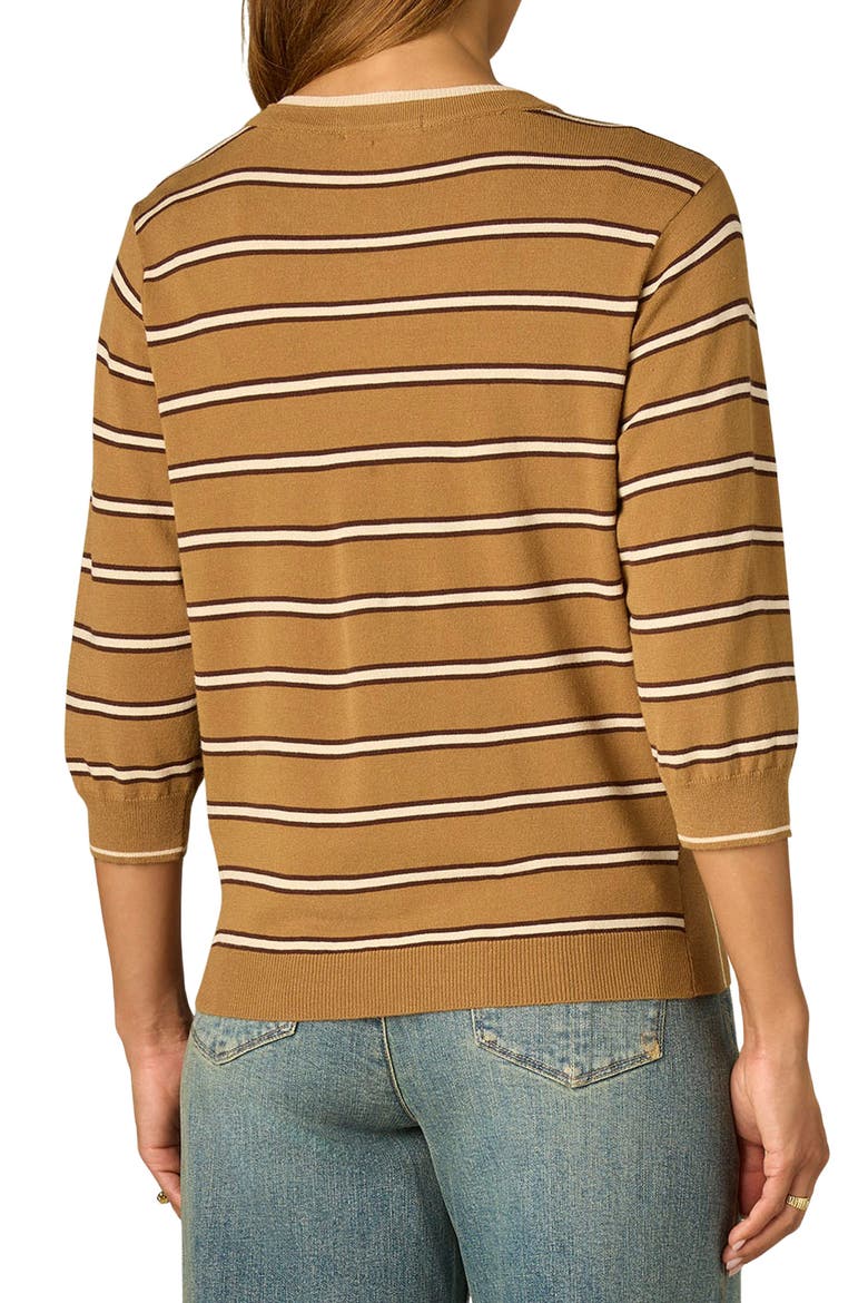 Stripe Three Quarter Sleeve Crewneck Sweater, Alternate, color, HONEY WHEAT/ ECRU MULTI