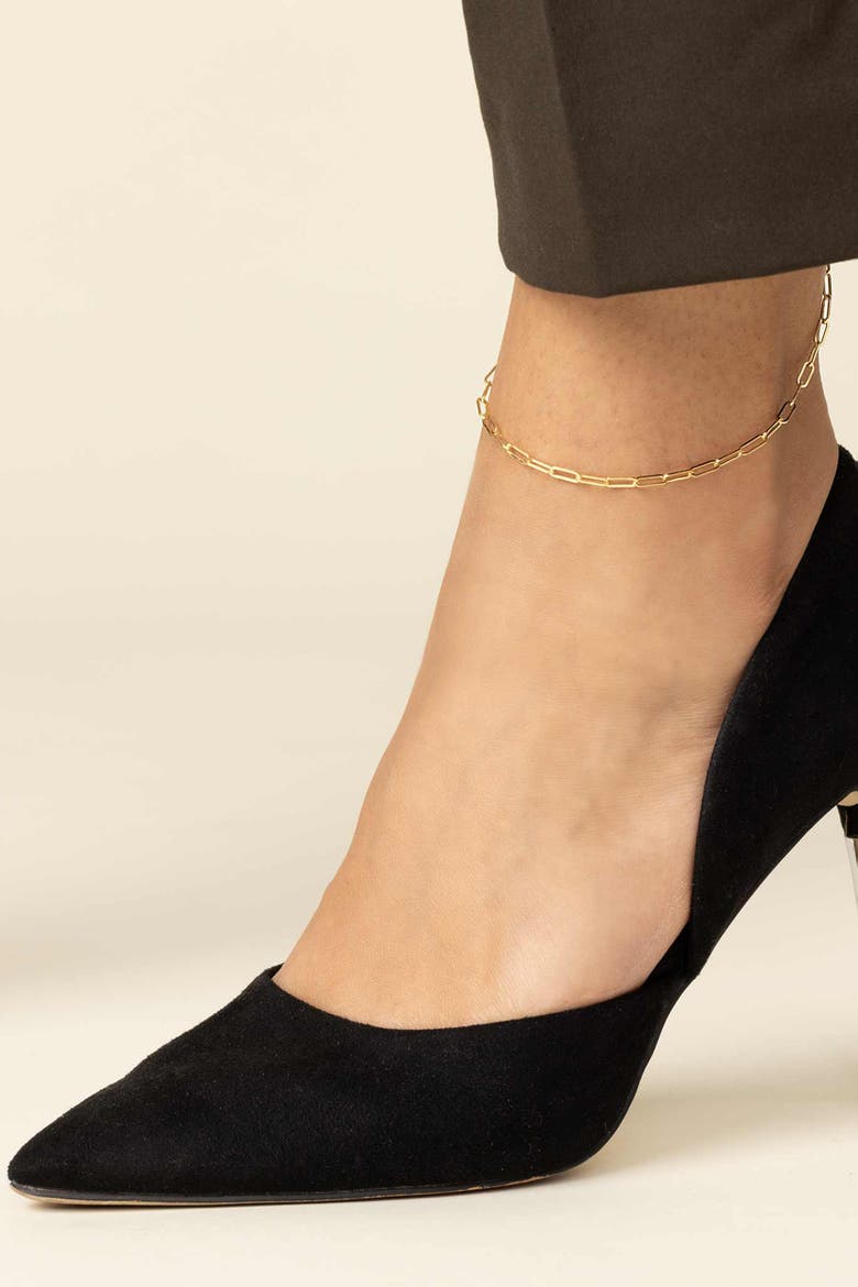 14K Yellow Gold Venice Link Petite Anklet, Alternate, color, Yellow Gold