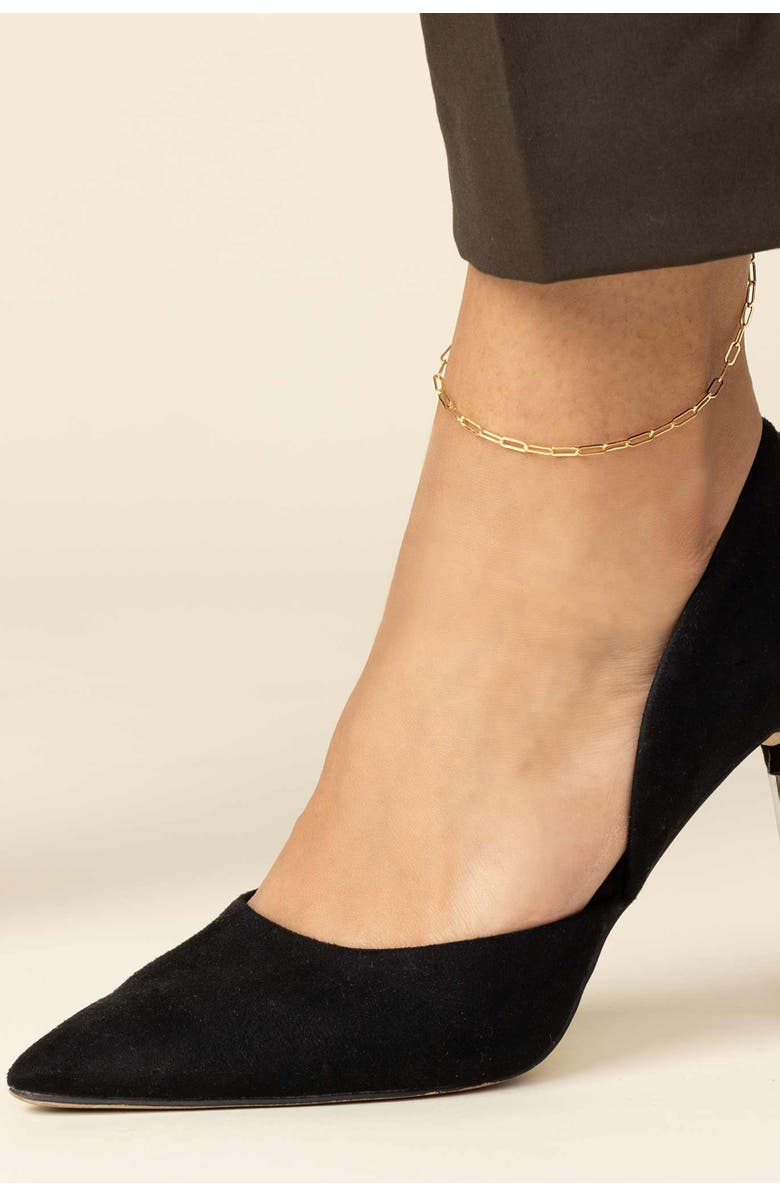 Oradina 14K Yellow Gold Venice Link Petite Anklet, Alternate, color, Yellow Gold