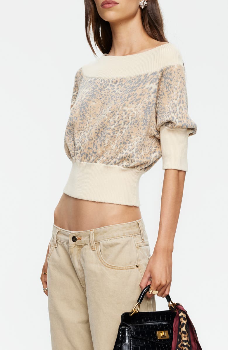 LIONESS Adriana Off the Shoulder Sweater, Alternate, color, Leopard