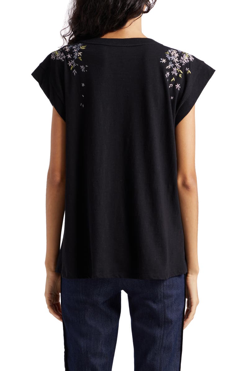 Cinq à Sept Bella Floral Embroidery Cap Sleeve T-Shirt, Alternate, color, 