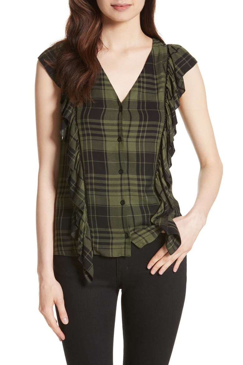 Janet Side Ruffle Blouse, Main, color, ARMY/ BLACK