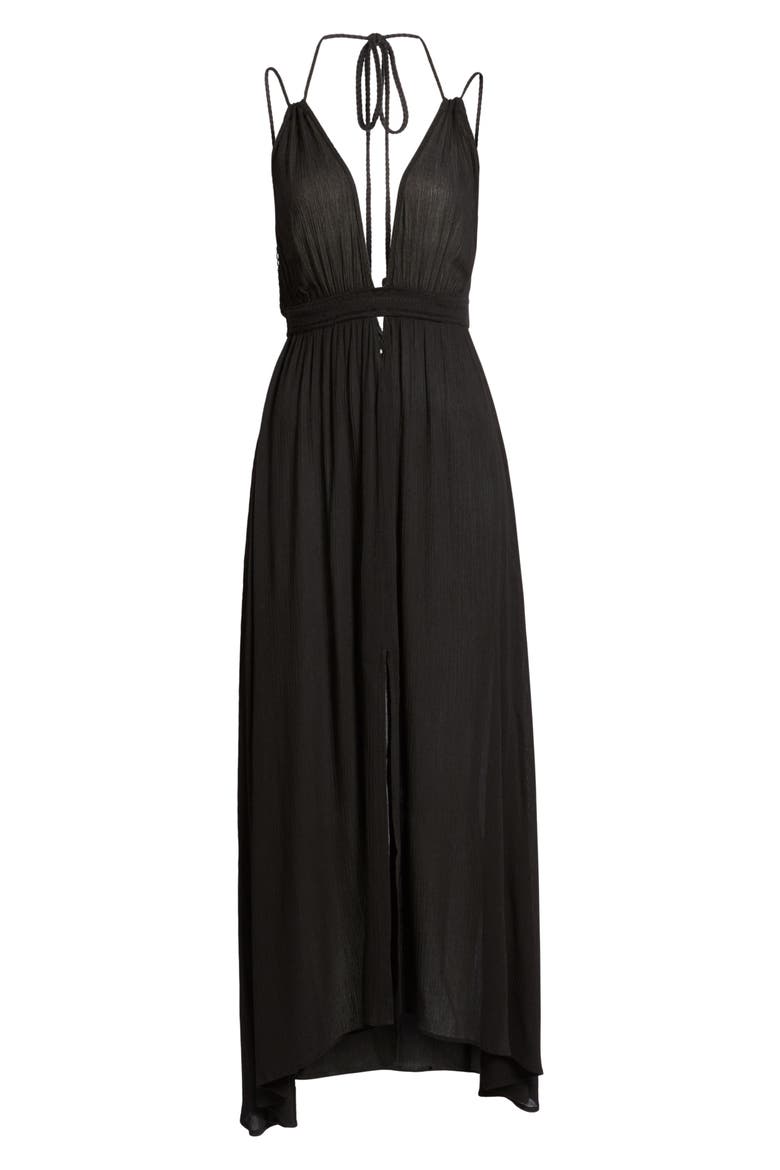 Gauze Crinkle Maxi Dress, Alternate, color, BLACK