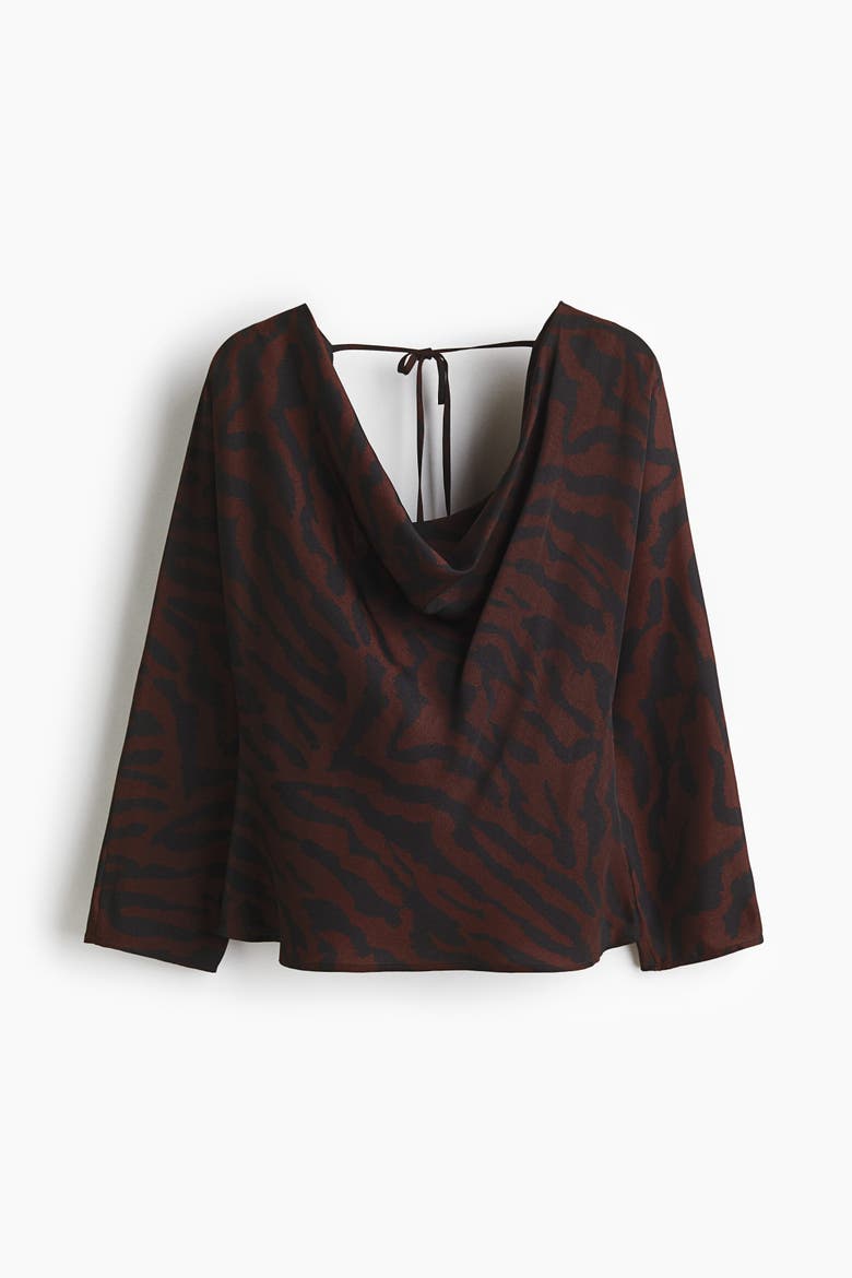 Cowl-neck Top, Alternate, color, Dark brown/zebra print