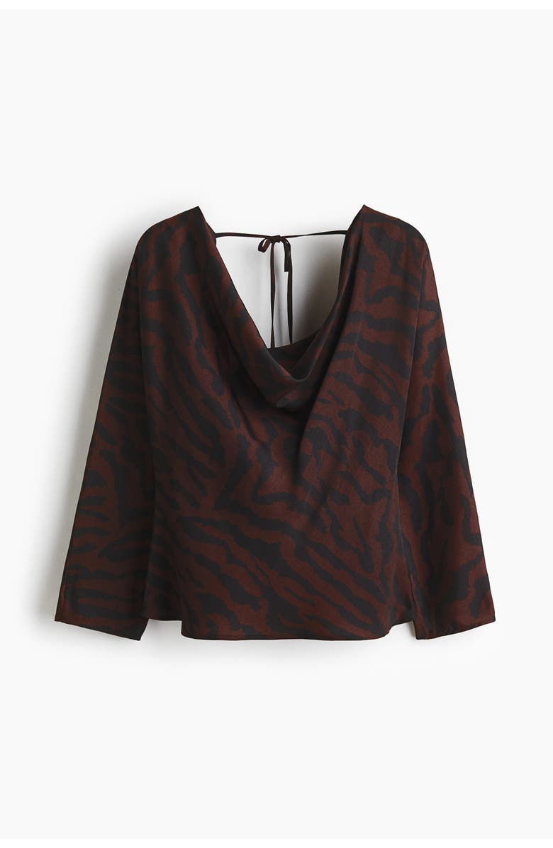 H&M Cowl-neck Top, Main, color, Dark Brown/Zebra Print