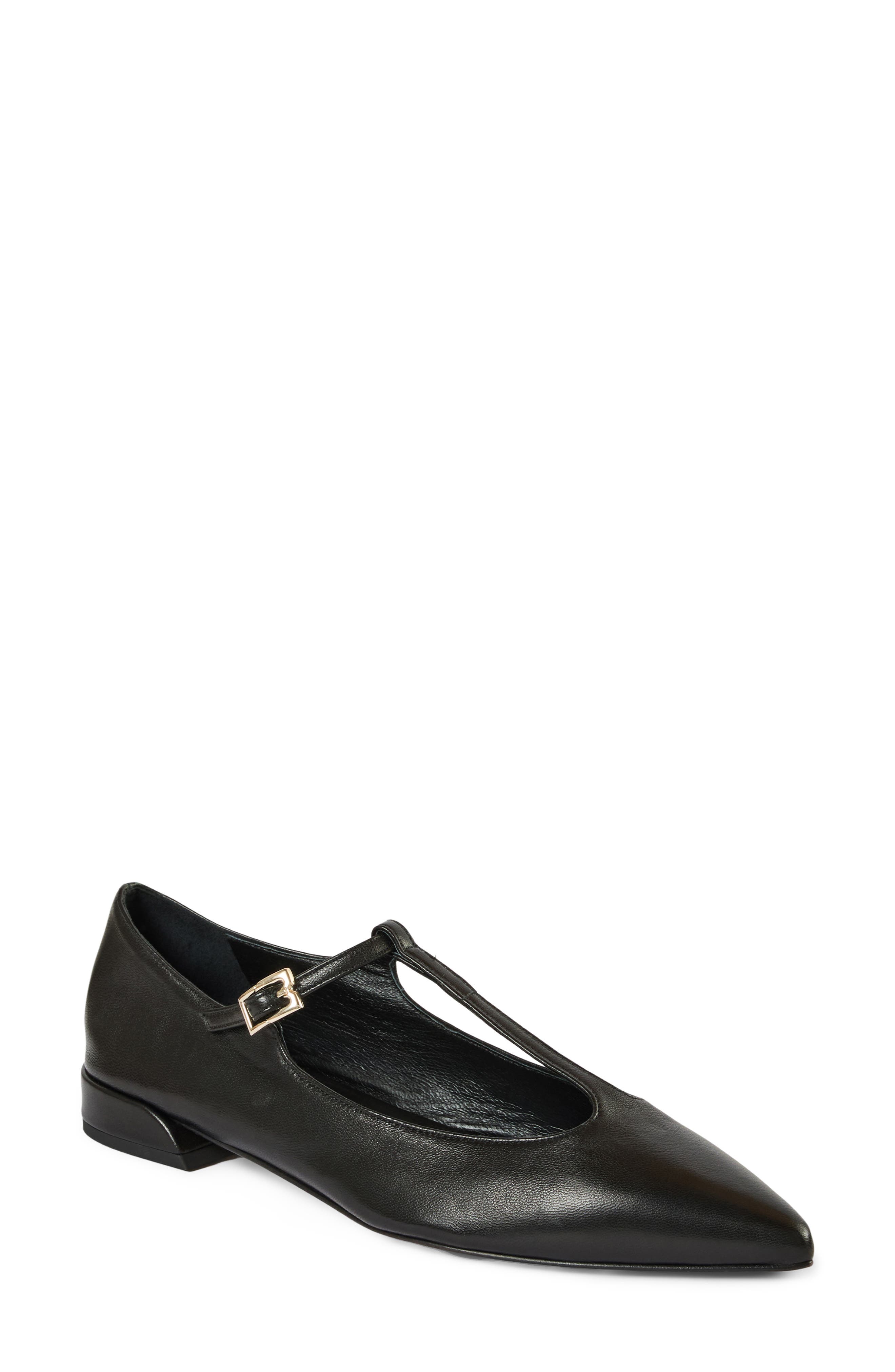 Jianna Leather T-Strap Mary Jane Flat, Main, color, BLACK