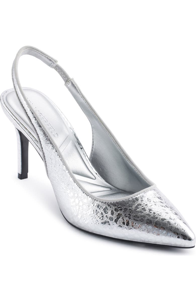 KARL LAGERFELD PARIS Rosalyn Slingback Pointed Toe Pump, Main, color, Silver
