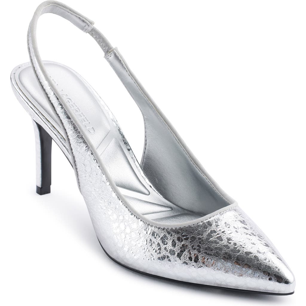 Shop Karl Lagerfeld Paris Rosalyn Slingback Pointed Toe Pump In Silver