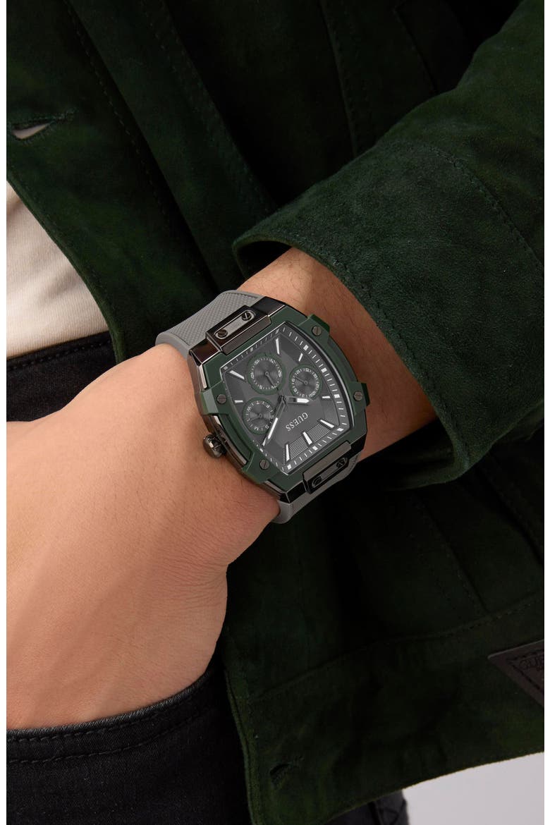 Multifunction Silicone Strap Watch, 44mm x 51mm, Alternate, color, GREY