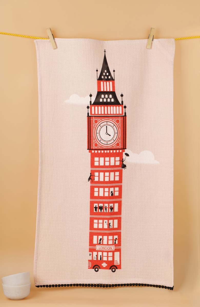 Tiramisu London Calling Set of 3 Kitchen Towels, Alternate, color, Red/ White/ Blue/ Black