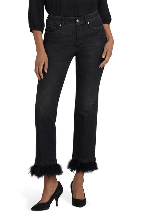 Marilyn Feather Trim Ankle Straight Leg Jeans (French Nightfall)