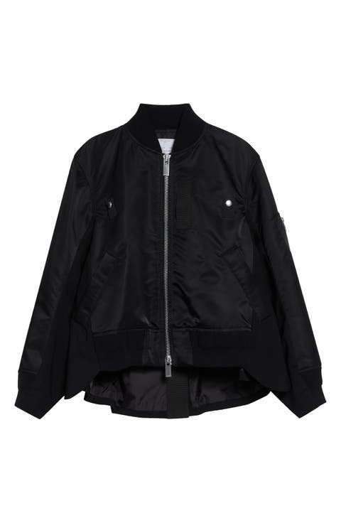 Mixed Media Nylon Twill & Wool Bomber Jacket