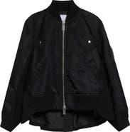 Sacai Mixed Media Nylon Twill & Wool Bomber Jacket