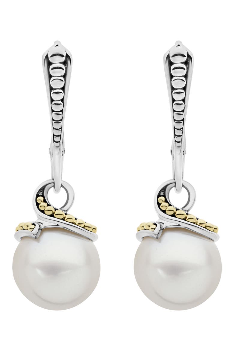 Luna Pearl Drop Earrings, Main, color, SILVER