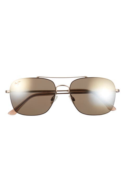 57mm Square Polarized Metal Frame Sunglasses