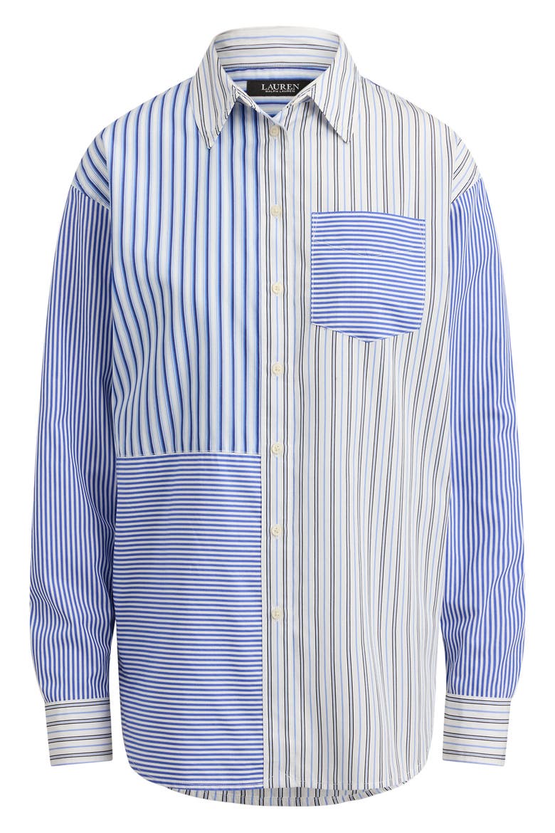 Mixed Stripe Cotton Button-Up Shirt, Alternate, color, BLUE/ WHITE MULTI