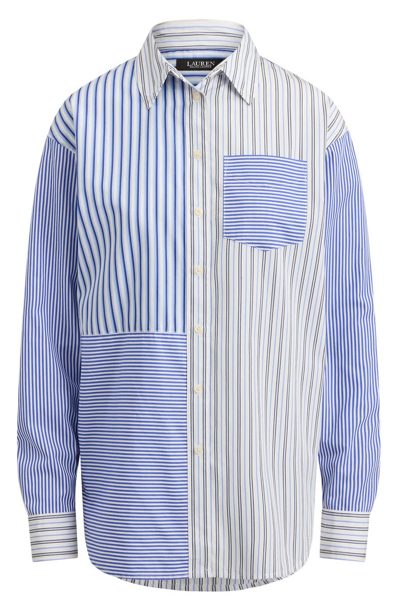 Lauren Ralph Lauren Mixed Stripe Cotton Button-Up Shirt, Alternate, color, Blue/ White Multi