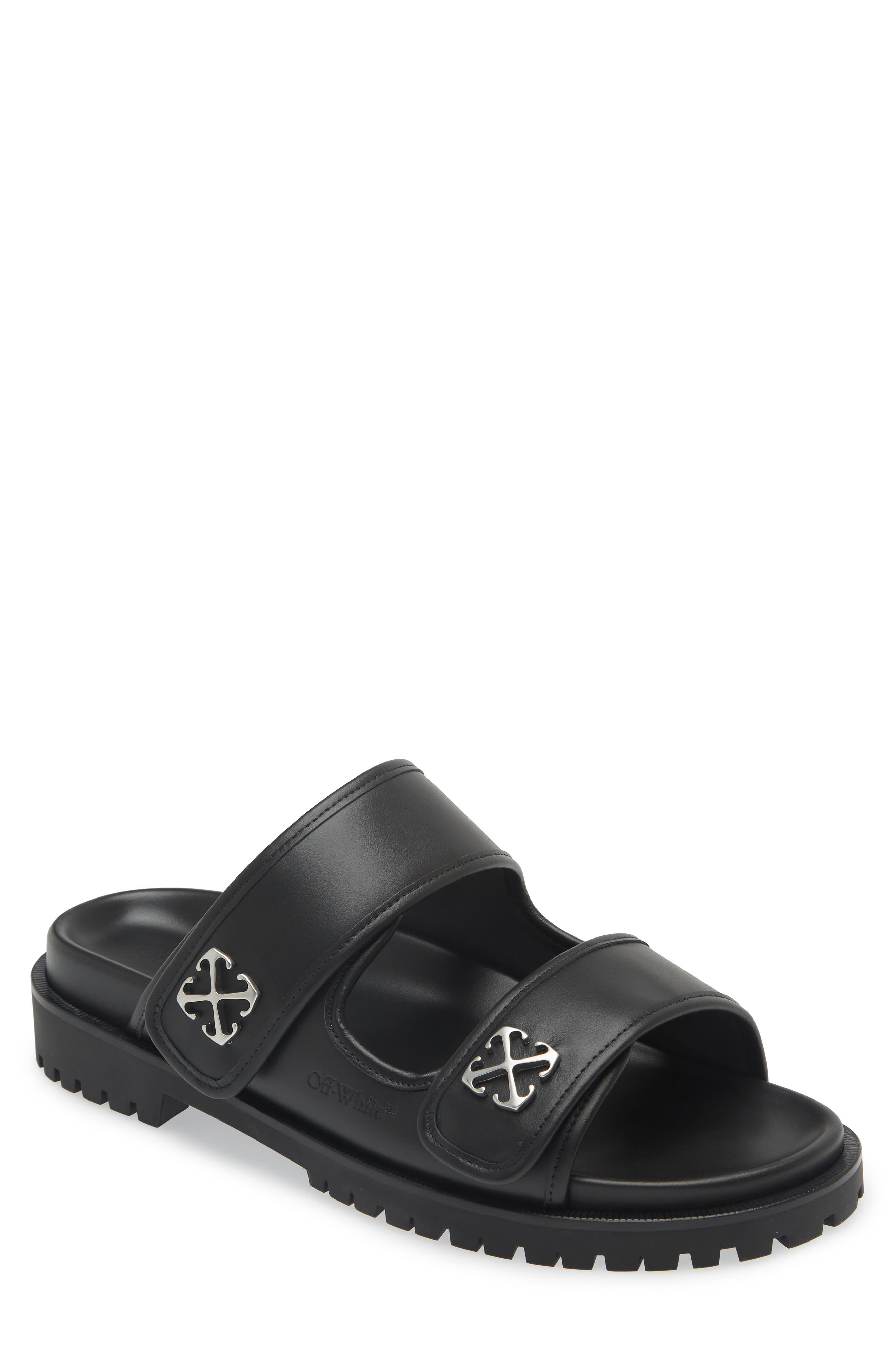 Arrow Slide Sandal, Main, color, BLACK - SILVER