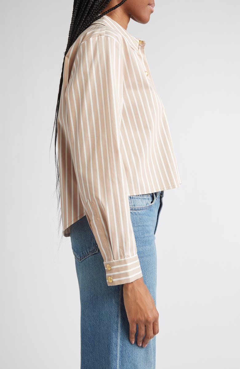 L'AGENCE Cosette Stripe High-Low Crop Snap-Up Shirt, Alternate, color, Cappuccino/ Ivory Stripe