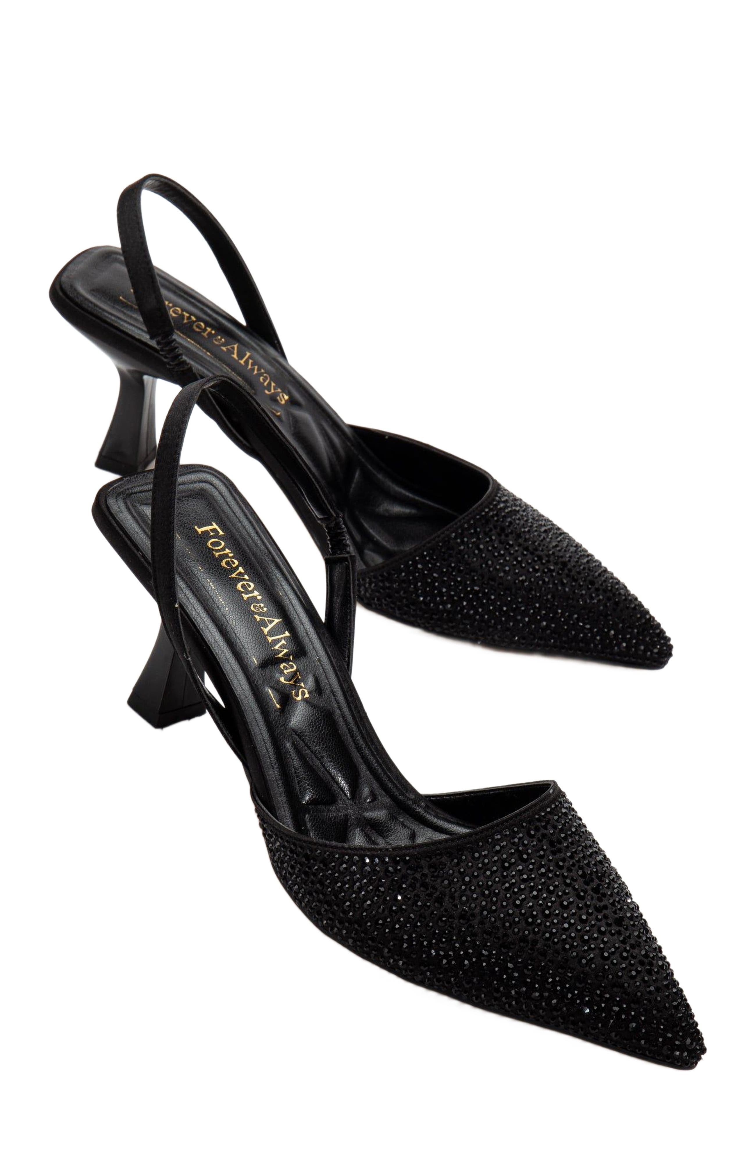 Rae Slingback Kitten Heel Pumps, Alternate, color, Black Rhinestones