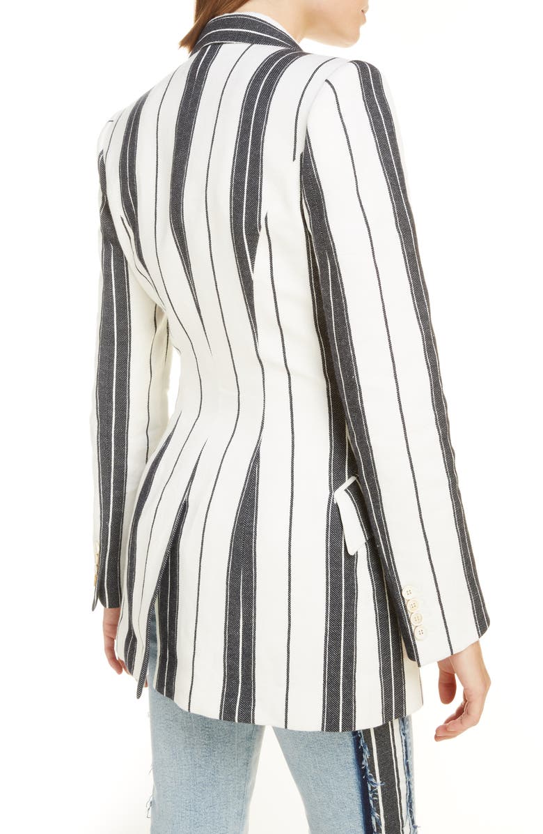 McQueen Alexander McQueen Stripe Linen & Cotton Blazer, Alternate, color,