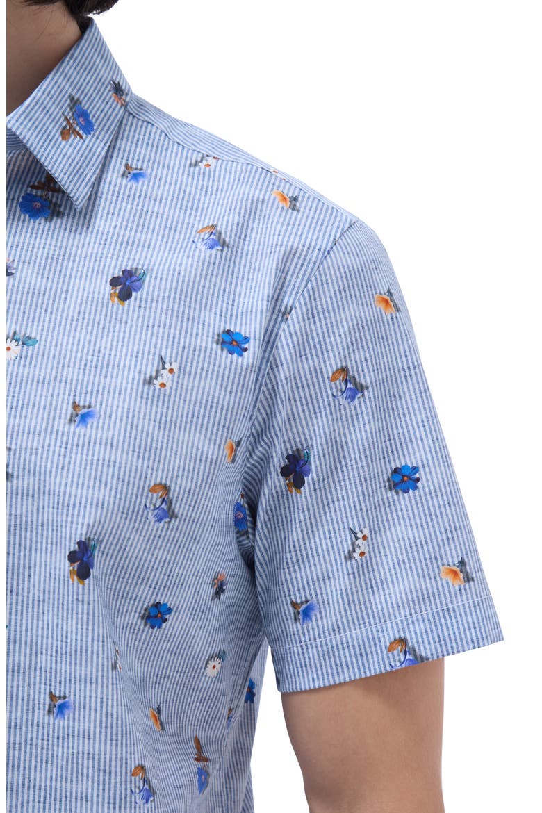Orson Floral Stripe Short Sleeve Stretch Cotton Button-Up Shirt, Alternate, color, AIR BLUE