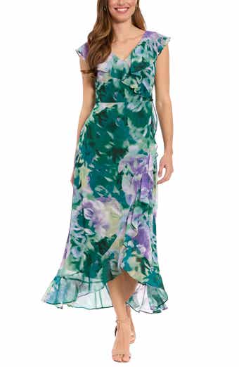 Ruffle Cap Sleeve Faux Wrap Dress