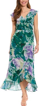 London Times Ruffle Cap Sleeve Faux Wrap Dress