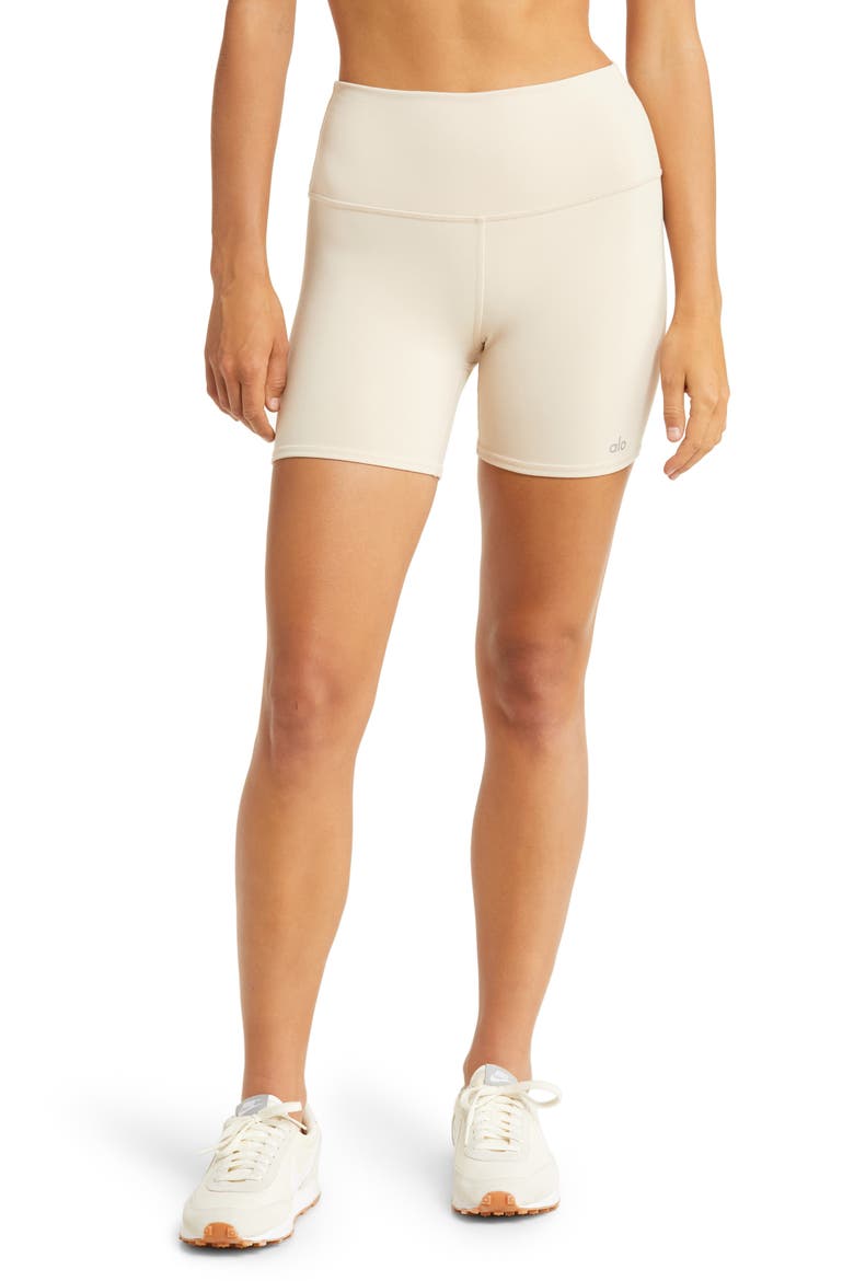 Airbrush High Waist Bike Shorts, Main, color, MACADAMIA