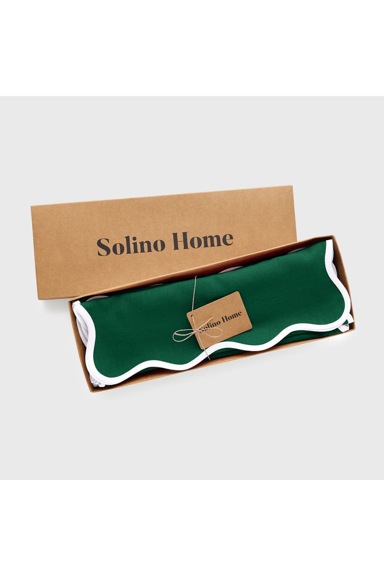 Linen Placemats Set of 4, 14 x 19" - Giselle Scallop Edge, Alternate, color, White and Christmas Green