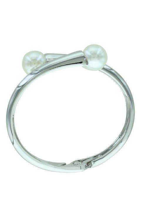 Imitation Pearl Crossover Hinge Bangle