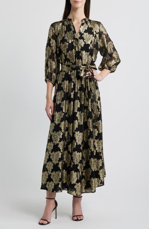 Metallic Floral Midi Dress