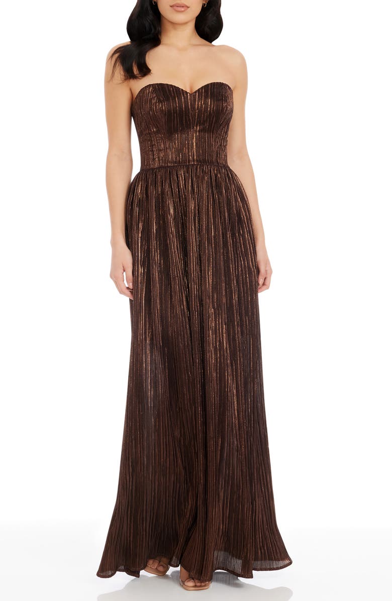 Dress the Population Audrina Strapless Gown, Main, color, Mocha