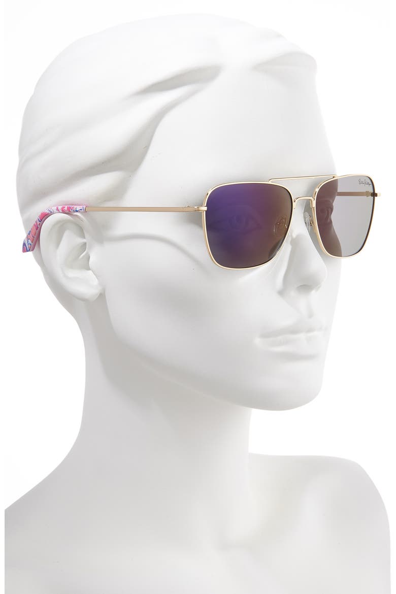 Kate 55mm Aviator Sunglasses, Alternate, color, SHINY GOLD/ LAVENDAR