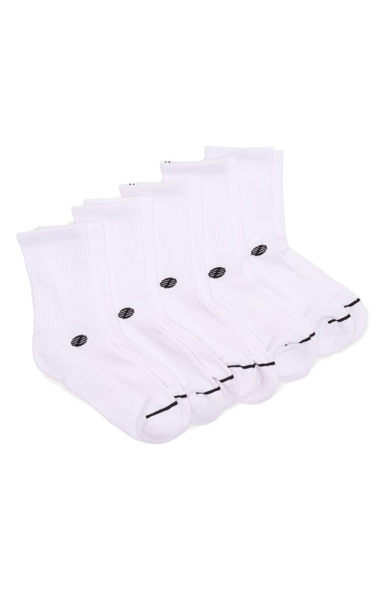 Z by Zella Athletic Demi 5-Pack Crew Socks, Main, color, White