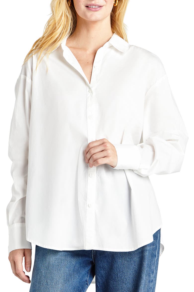 Avril Side Slit Button-Up Shirt, Main, color, WHITE