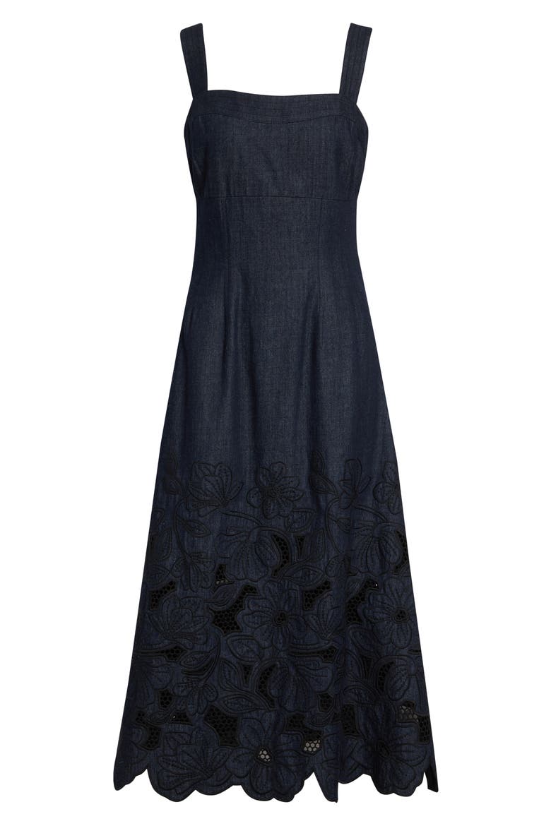 zara embroidered denim dress FLORAL DENIM DRESS - Blue