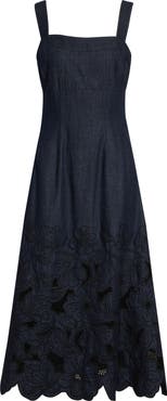 Veronica Beard Rosaura Eyelet Embroidery Denim Dress