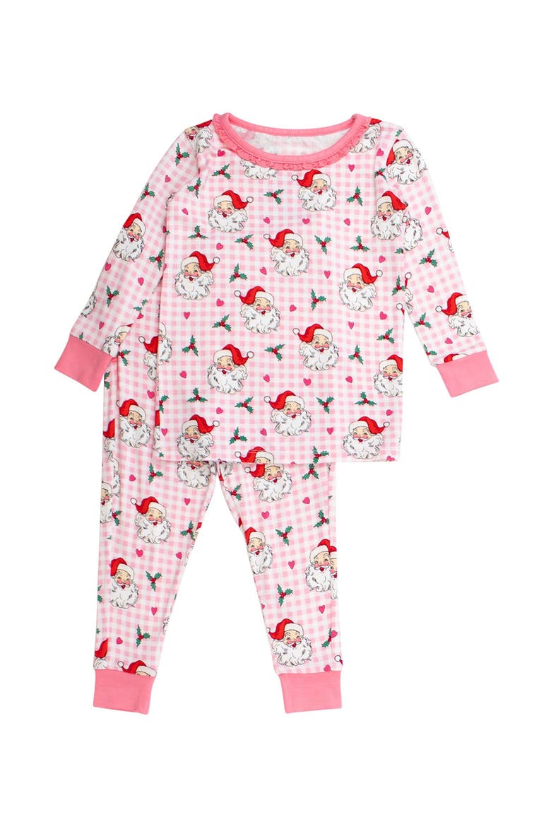Softsnooze Toddler Girls Ruffle Long Sleeve Pajama Set, Alternate, color, Pink Dear Santa
